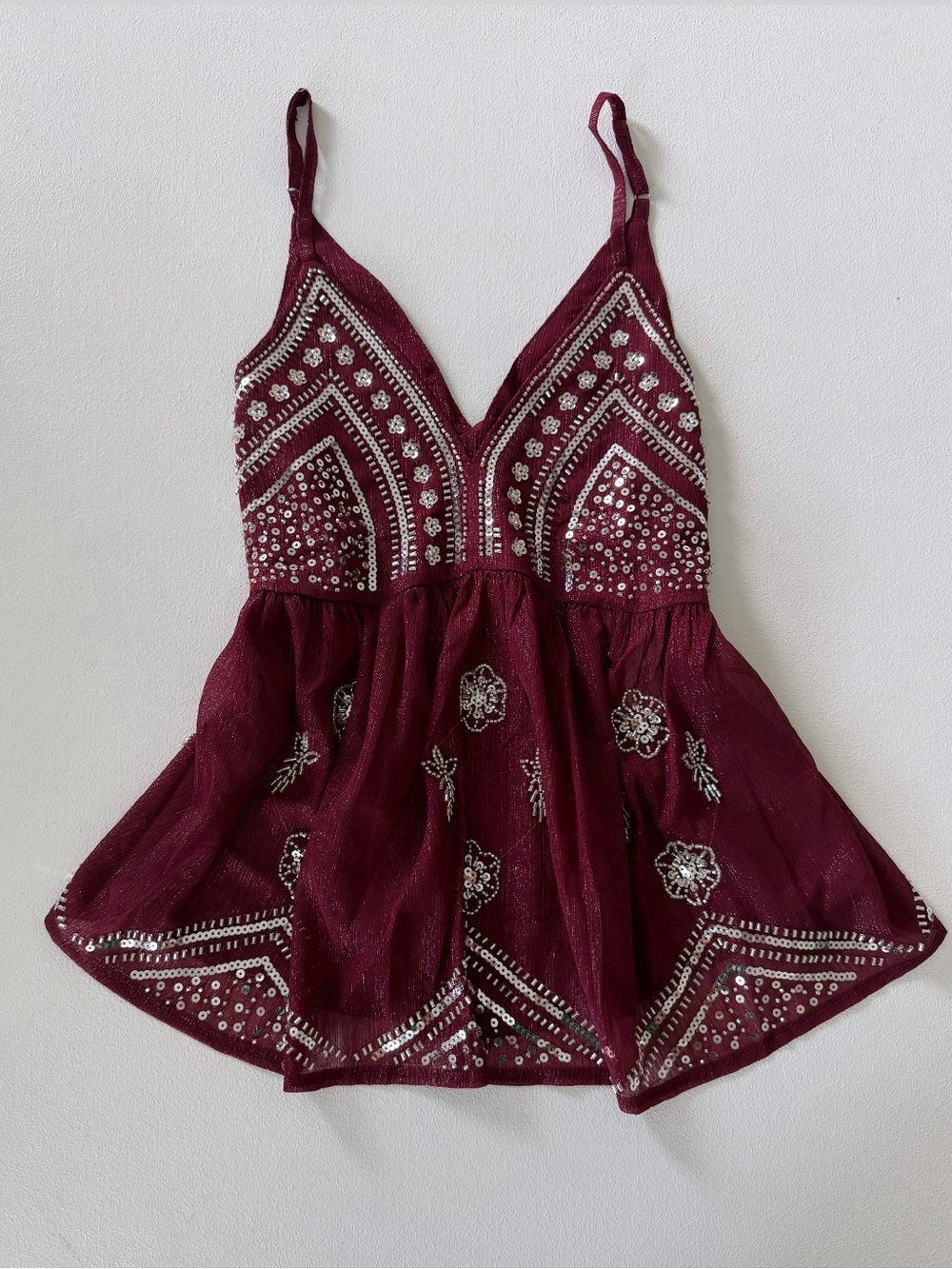 LC Lizette Collection Embellished Babydoll Cami Top Burg